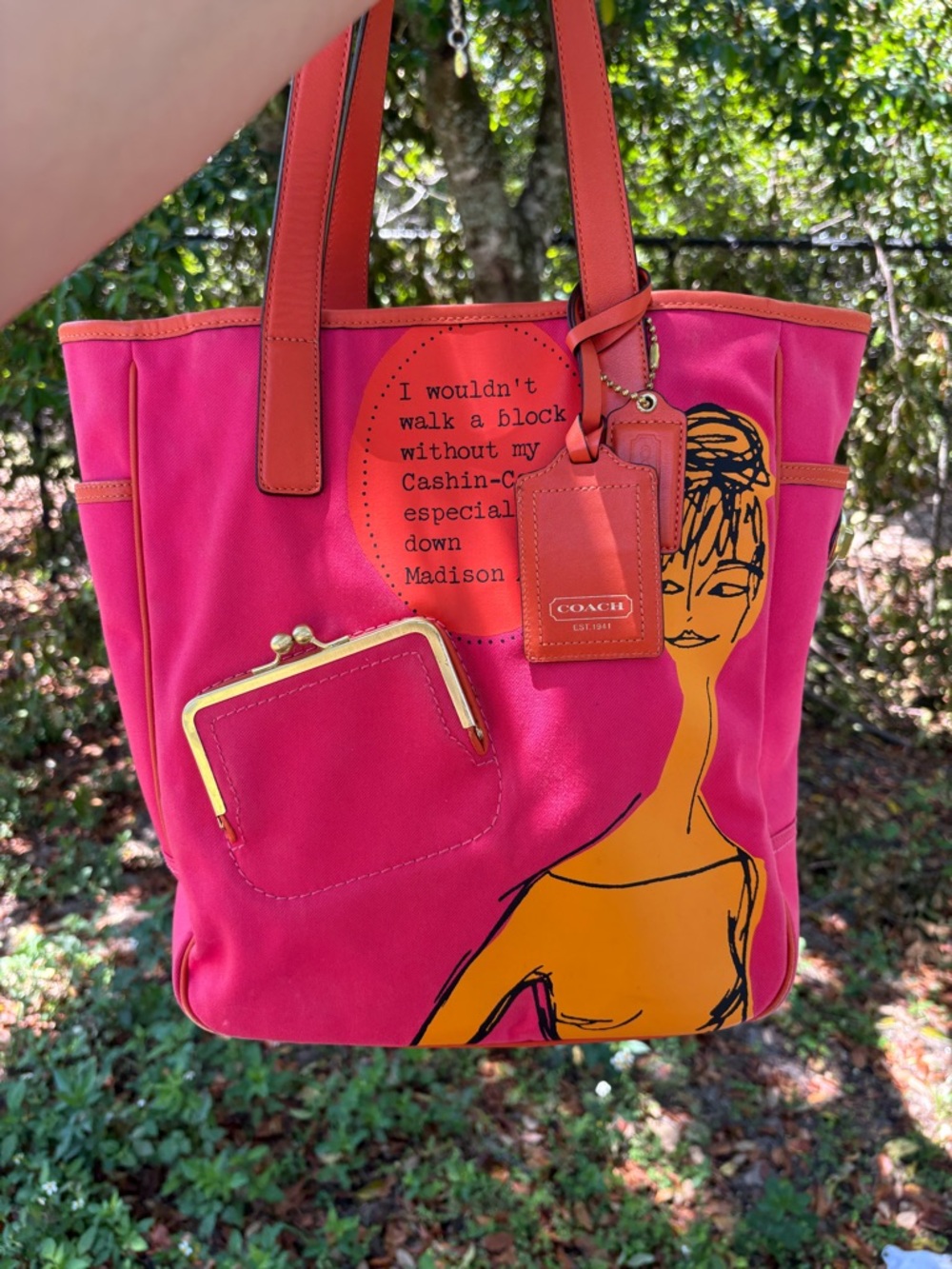 Coach Pink and Orange Graphic Canvas Tote - Picture 2 of 11